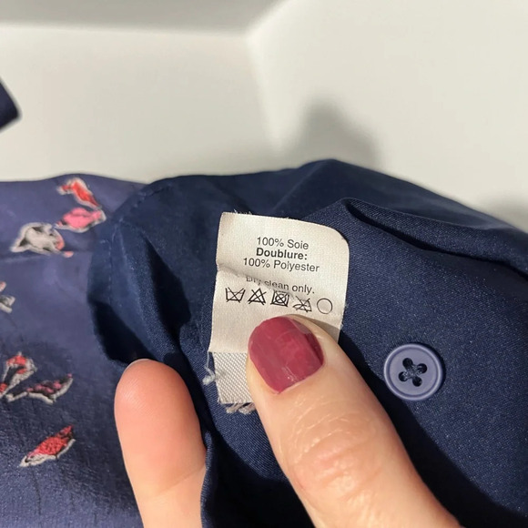 Madewell Navy Birdslife Print Dress 100% Silk lined Womens size 0 - Picture 9 of 9